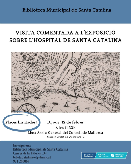 ajuntpalma's tweet photo. 📚🏥 Visita comentada a l'exposició de l'hospital de Santa Catalina

La Biblioteca de Santa Catalina organitza una visita al fons de l’antic Hospital de Santa Catalina, conservat a l’Arxiu General del Consell de Mallorca

🗓 12 de febrer, 11.30 h
📍 Biblioteca de Santa Catalina https://t.co/evgEfNoRCx
