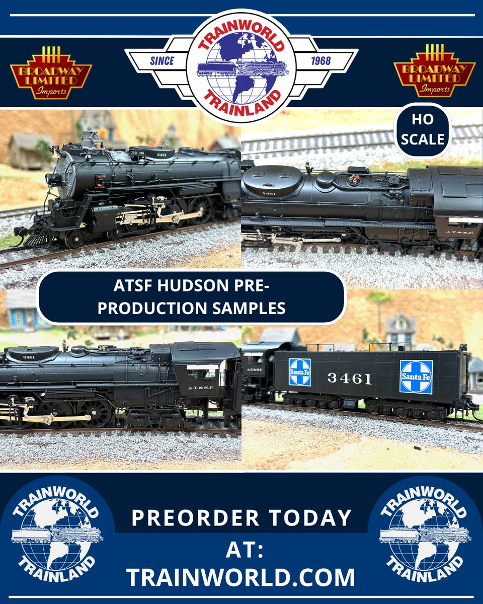 Trainworld's tweet photo. New product samples of the new @BLITrains ASTF Hudsons have been revealed! 🚂
PreOrder today at https://t.co/1RAdwL6qNr! https://t.co/RvRO7CgUcM
#broadwaylimited #hoscale #ATSF #steamlocomotive #hudson #productsample #preorder #trainworld #trainland #modeltrains #trains #modeltrain #modeltrainlayout #modeltrainhobby #railfan #toytrain #toytrains #trainset #trainsets #ridewithtrainworld