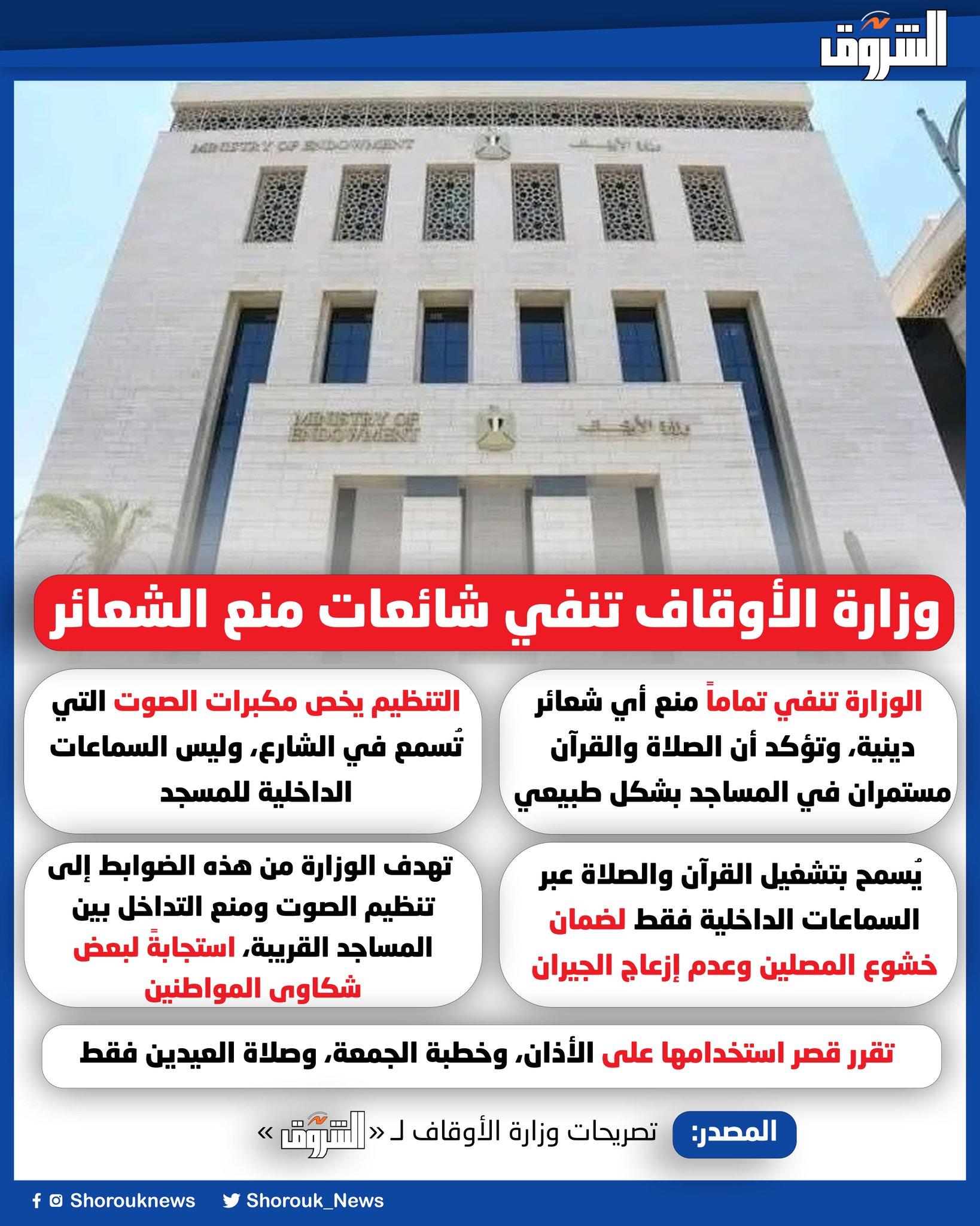 وزارة الأوقاف تنفي شائعات منع الشعائر 