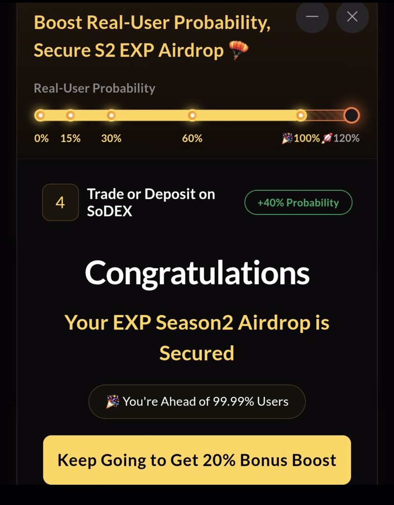 SandiH_eth's tweet image. Wallet age + ETH history = 10X multiplier

🚨 Check your wallet now 🚨

season2-sodex.com/claim/

SoSoValue rewarding the early community quietly

Eligible:
→ SoSoValue Terminal user
→ Completed Phase 1
→ Older wallet with on-chain ETH transactions = boost
→ Any ecosystem…