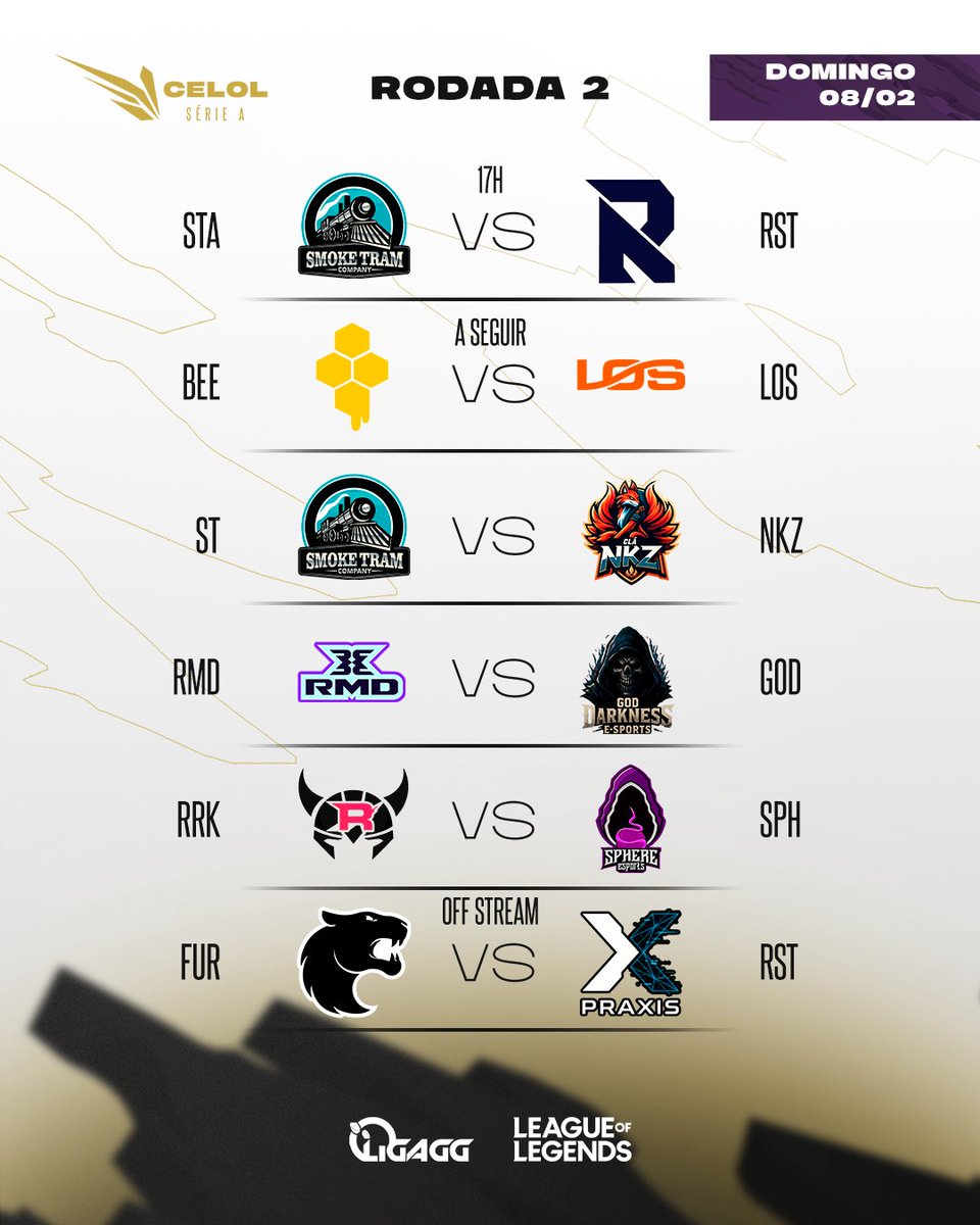 #CELOLA - Rodada de DOMINGO!

Ontem postamos a Rodada de Sábado, e hoje de Domingo, atenção em!

Domingão promete na segunda rodada!

<a href="/smoketram/">Smoke Tram</a> x <a href="/resetesportsgg/">Reset E-Sports</a> 
<a href="/colmeiaesports/">Colmeia Esports</a> x <a href="/losgrandesgg/">LØS</a> 
<a href="/smoketram/">Smoke Tram</a> x <a href="/NkzCla99651/">Clã NKZ E-SPORTS</a> 
<a href="/rmd_rise/">RMD Gaming</a> x <a href="/God_darkness21/">God Darkness E-Sports</a> 
<a href="/VAL_EsportsBR/">Valhalla Esports</a>