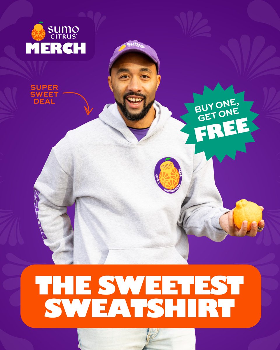 sumocitrus's tweet photo. Share the joy of Sumo Season this Valentine's Day! 🧡

Throughout February, buy one Sumo Citrus Sweetest Sweatshirt and get a second hoodie free. ✨

Visit https://t.co/Or8GK3YtYX &amp; use the code BOGO to get this sweet deal. (Limited to one use per customer, while supplies last). https://t.co/PNFkniJFKo