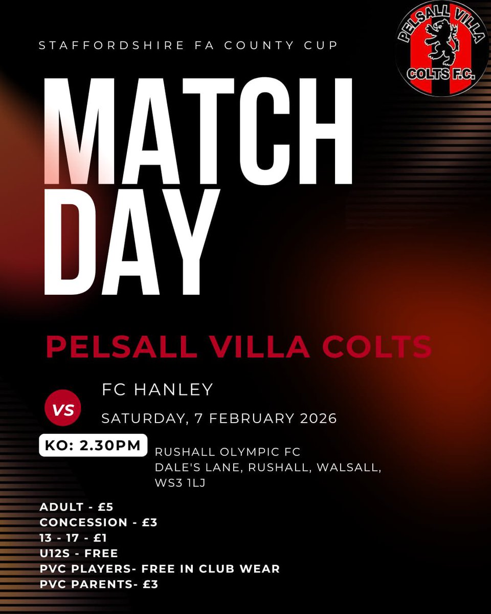 FcPelsall's tweet photo. ‼️Staffs FA Senior Vase 🏆 Semi-Final‼️

Tomorrow we welcome FC Hanley to Dales lane. All support massively appreciated and as we are on 3G it will be GAME ON 💪

❤️🖤 https://t.co/ogaUQfbaZm