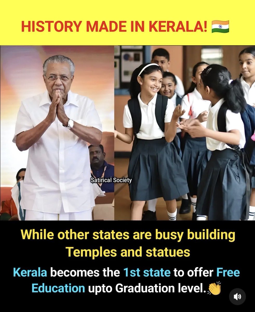 THE  KERALA...❣️

Kerala became the first state to offer FREE EDUCATION upto graduation level.