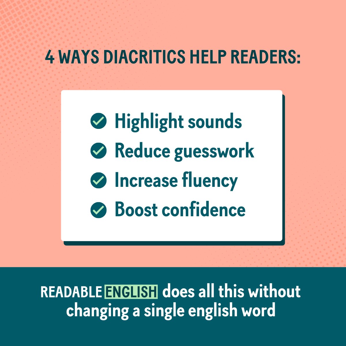 Readable English’s glyphs don’t change English; they clarify it.

By making sounds visible, readers can stop guessing, start reading smoothly, and build real confidence.

Small marks. Big impact.

#ReadingFluency #LiteracyTools #DecodingSkills