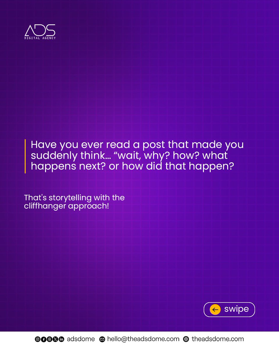 adsdome's tweet photo. Cliffhangers make a lot of difference in story telling and they are one of the ways we keep your target audience engaged.

🧵1/2 https://t.co/62h8eF7D9M