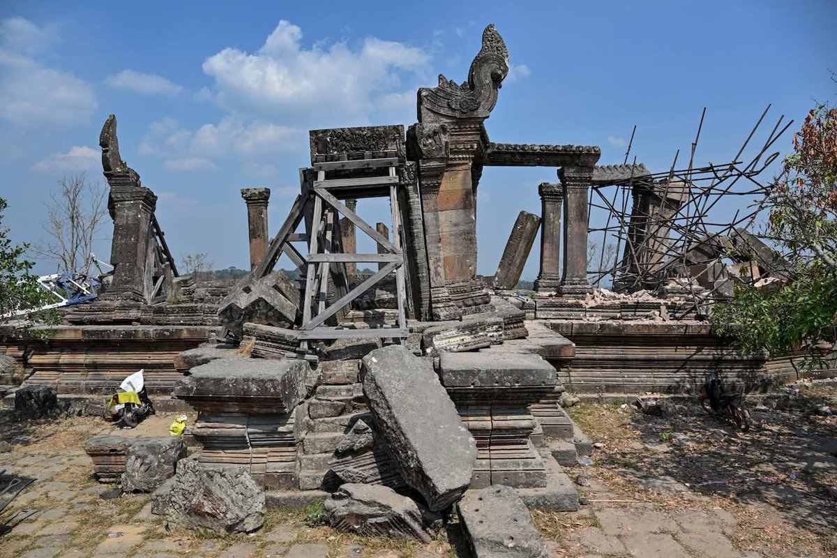 Chunks of broken sandstone litter Cambodia's UNESCO-listed Preah