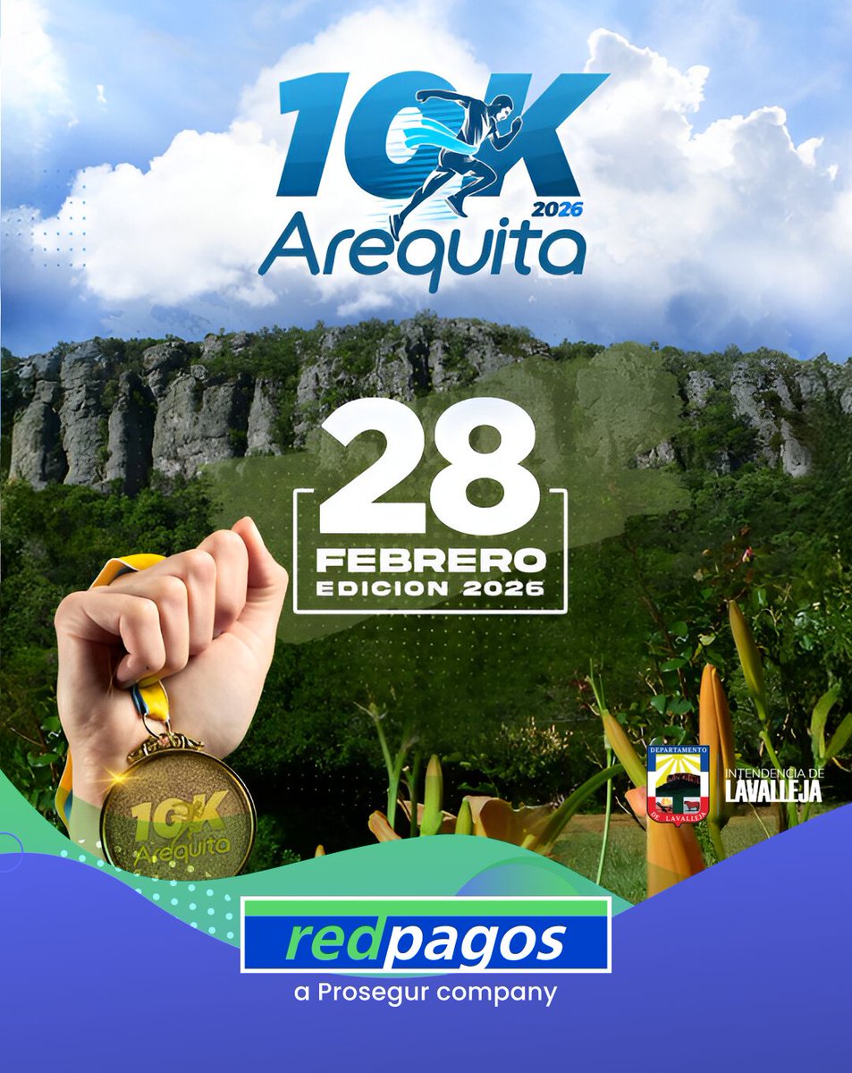 RedpagosOficial's tweet photo. 🏃‍♂️🔥 ¡Se viene la 10K Arequita 2026!

En Redpagos ya podés inscribirte para correr este 28 de febrero.
 
📌 Edición 2026
👕 Asegurá tu lugar y viví una experiencia única.

¿Estás listo para el desafío? ⛰️💪 https://t.co/HdTeV12wvf