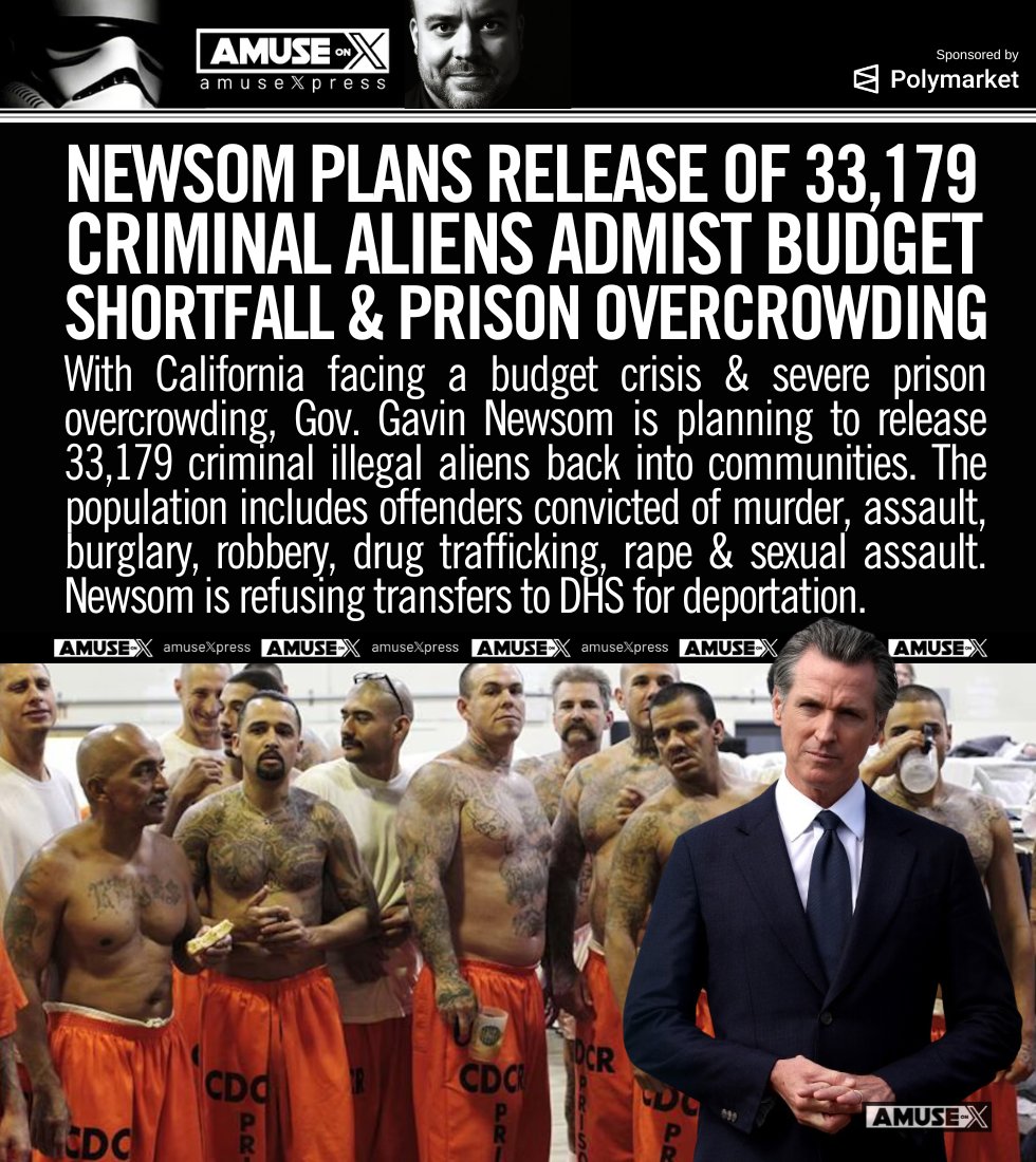 CLOSED BORDER: With California facing a budget and prison overcrowding crisis, Gov Newsom is refusing to turnover over 33,000 criminal illegal aliens to DHS. Instead his plan is to simply release these murders, thieves, and rapists on the streets of California.