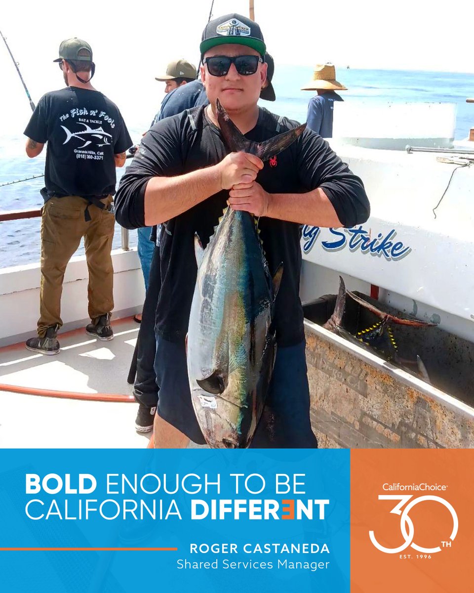 CAChoice's tweet photo. Big catch. Bigger personality. Roger Castaneda – our Shared Services Manager – Is Bold Enough to be California Different, on and off the boat. Good thing CaliforniaChoice covers his bold lifestyle. https://t.co/ZqlDksaw2L