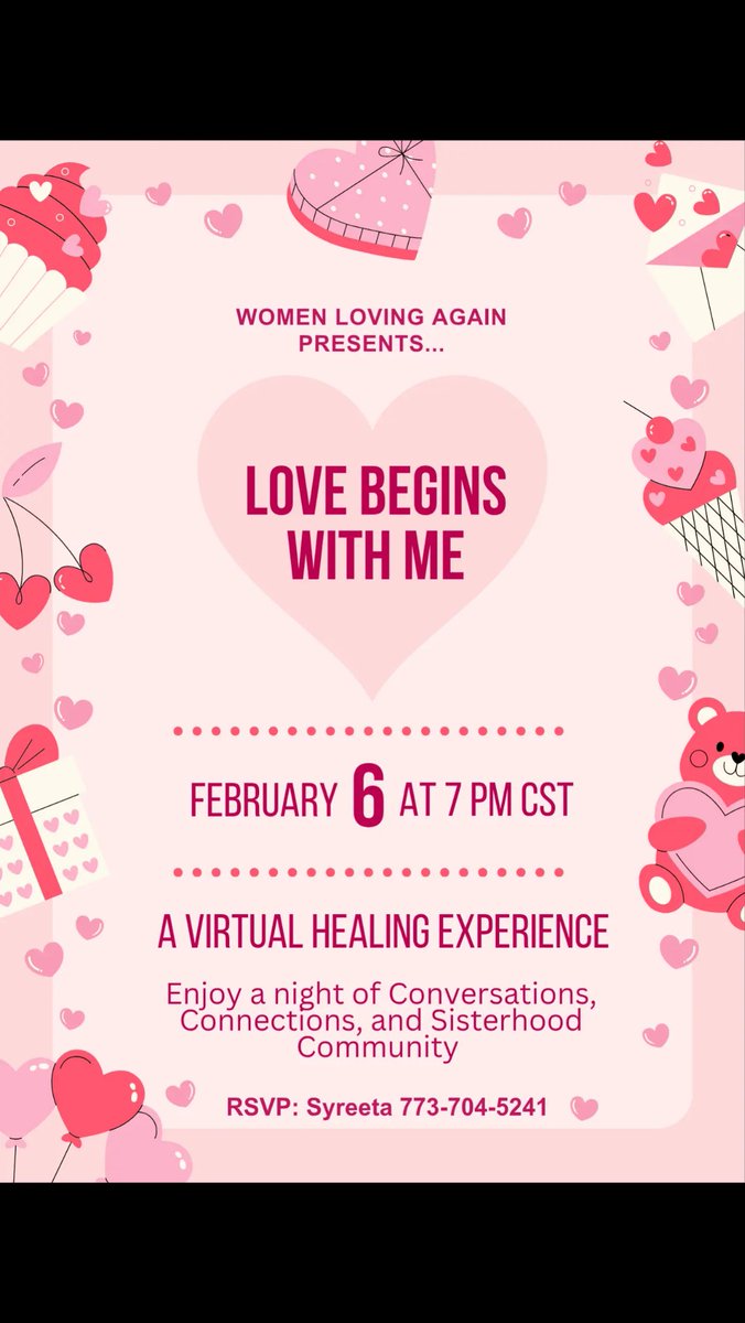 SyreetaFields2's tweet photo. I'm excited because I will be hosting my first event this year 🎉😁

It's called Love Begins With Me- Virtual Healing Experience.

If you’ve been desiring to be in a space to reconnect with yourself, heal, and pour back into your heart, this moment is for you. 

DM me for info! https://t.co/4ORzYGUnwU