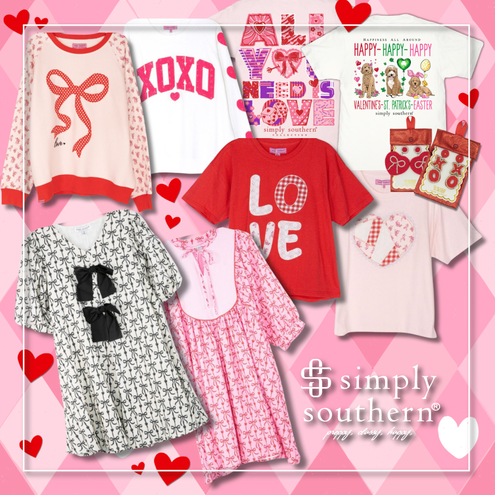 Valentine's Day is one week from tomorrow!!! Celebrate all of the holidays with us at Simply Southern!!! You'll L❤️VE all of our new designs, dresses, tumblers, and more!!! ❤️😍🩷 simplysouthern.com