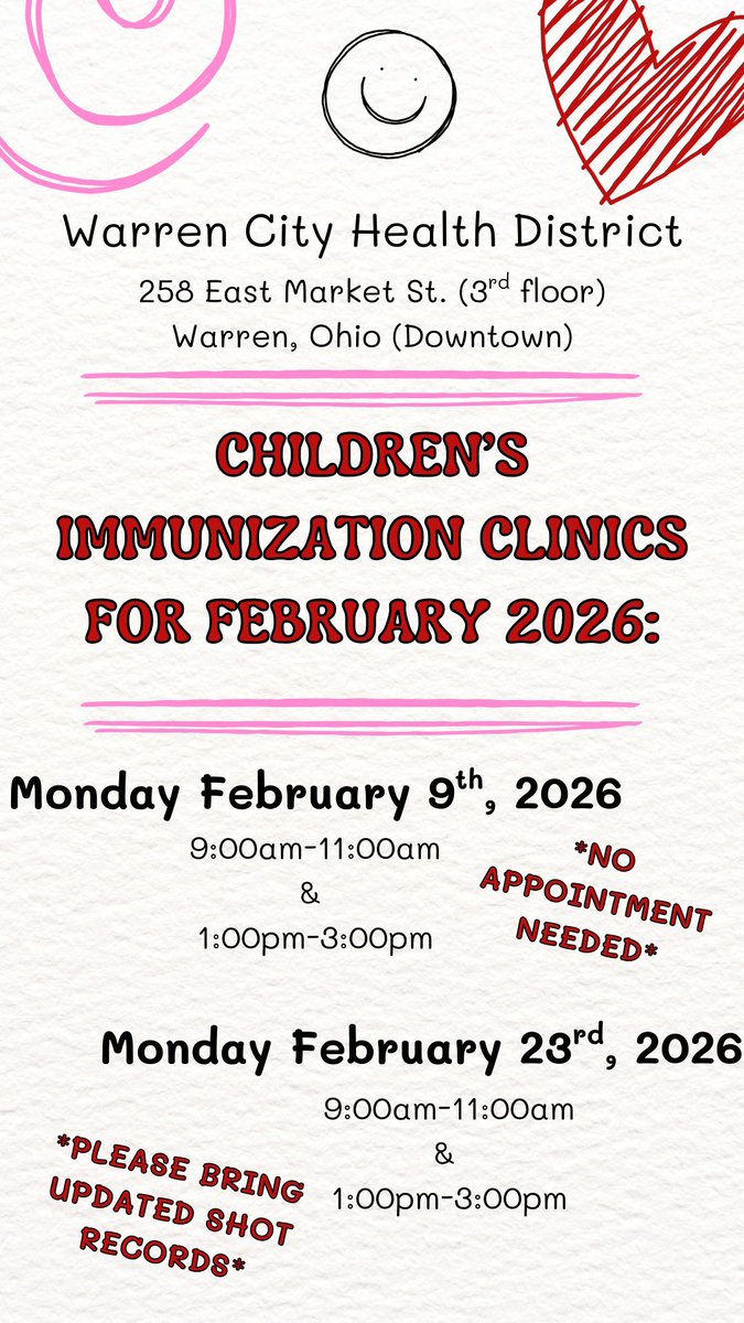 WarrenHealth's tweet image. Our Children's Immunization Clinic for the month of February  2026: