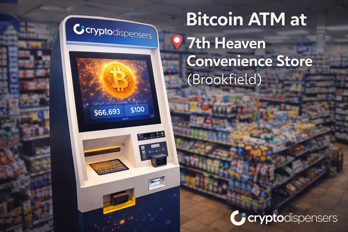 cryptodispenser's tweet photo. Walk in with cash.
Walk out with Bitcoin.
Thereβs a Crypto Dispenser's Bitcoin ATM at
π 7th Heaven Convenience Store (Brookfield)
Simple. Local. Realβworld access.
Learn how it works here:
https://t.co/OukaAeFdMu
#Bitcoin #CryptoATM #CashToCrypto #BitcoinAccess
#CryptoDispensers #BTC101