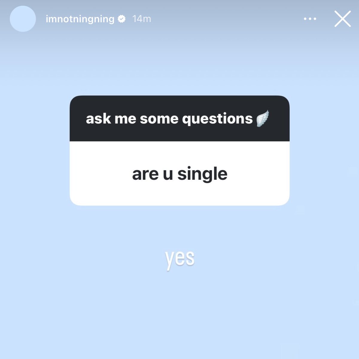 wntrult's tweet photo. aespa NINGNING via her Instagram Story:

Q: Are we all real?
NN: no

Q: are u single?
NN: yes

Q: do u have discord?
NN: 🌚

Q: does my ex still love me
NN: *insert picture* https://t.co/F21VYW7BXt