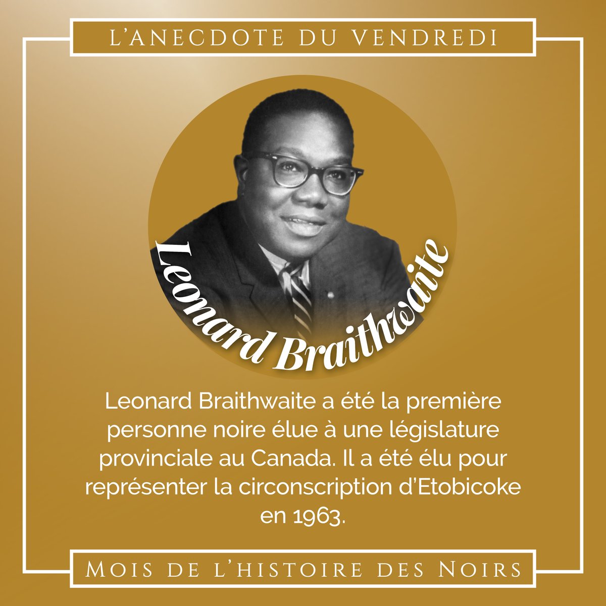 Le saviez-vous cette anecdote au sujet de Leonard Braithwaite? En ce #MoisDeLHistoireDesNoirs, nous partageons des faits intéressants sur des leaders noirs qui ont marqué l’histoire parlementaire de l’Ontario. Revenez la semaine prochaine pour découvrir une autre histoire.