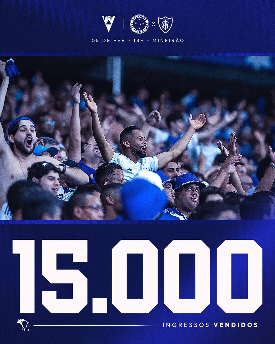 1⃣5⃣ mil cruzeirenses confirmados! 👏

Sua presença é importante e contamos com ela no domingo, contra o América-MG, às 18h! 🫵🏟️

𝗧𝗼𝗱𝗼𝘀 𝘀𝗼́𝗰𝗶𝗼𝘀: R$ 30 (todos os setores)
𝐍𝐚̃𝐨 𝐬𝐨́𝐜𝗶𝗼𝘀:
R$ 80 inteira / R$ 40 meia (Setores Amarelo e Laranja)
R$ 100 inteira / R$