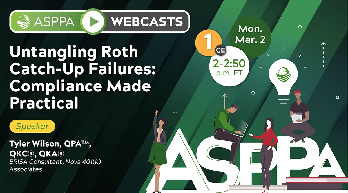 ASPPA's tweet photo. Final IRS regulations have changed how Roth catch-up errors must be identified and corrected.
Join our webcast for a breakdown of misclassified catch-ups, W-2 issues, and the new de minimis rule: https://t.co/mi8Ia8YkN4
#Roth401k #RetirementCompliance #CatchUpContributions https://t.co/G5CIsQfvvB