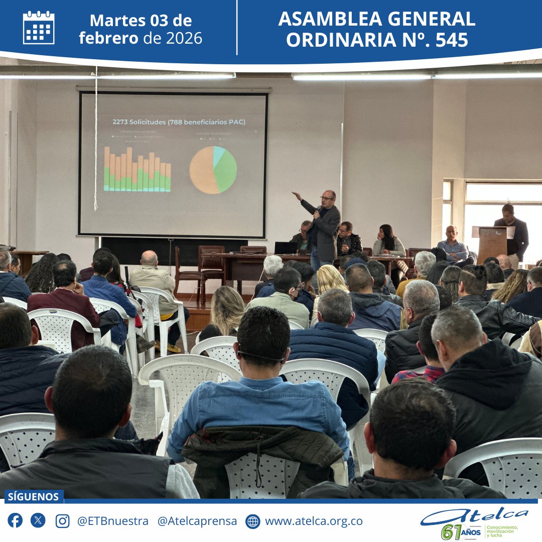 atelcaprensa's tweet photo. 📌 #AgendaAtelca

El pasado martes 03 de febrero se llevó a cabo nuestra Asamblea General Ordinaria N.° 545, un espacio fundamental para el análisis, la participación y la toma de decisiones en beneficio de nuestra organización y sus afiliados. https://t.co/HVFpqftji7