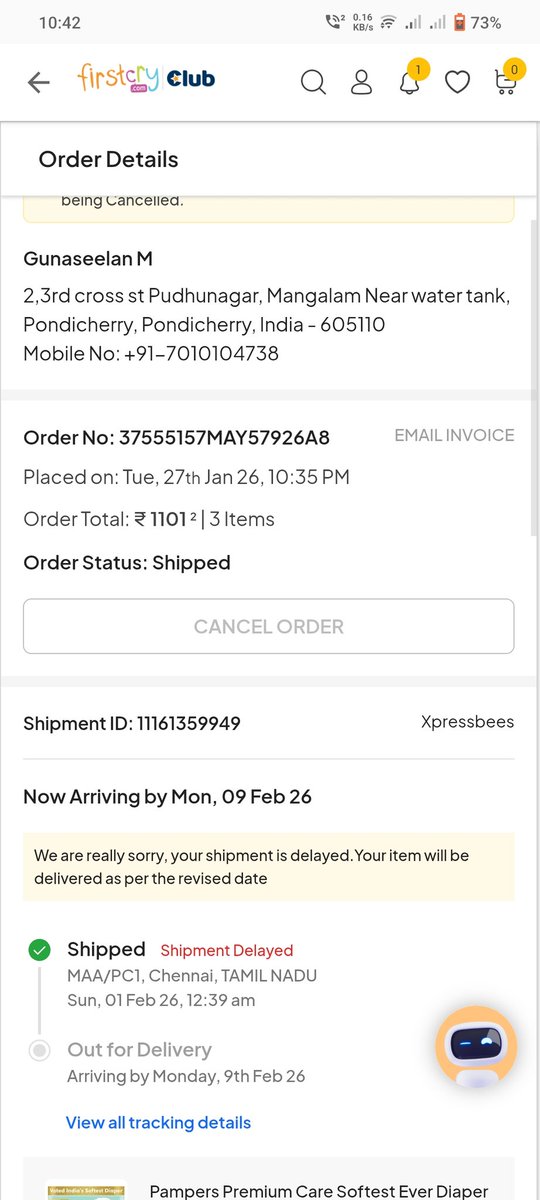 guna446's tweet photo. @firstcryindia  disappointed. This is the 4th time I’m facing delivery delays with FirstCry. Orders 37555157DEB6EB57BA &amp; 37555157MAY57926A8 are delayed over a week, stuck in Chennai, and dates keep changing. These are essential baby items. Need immediate resolution or refund https://t.co/IamtpuldXe