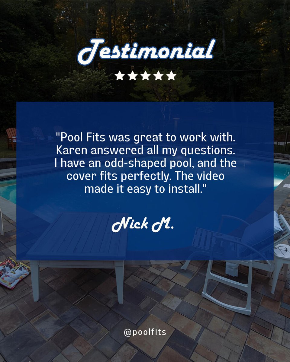 PoolFits's tweet image. Nick M. shared how our team made his pool cover installation simple and stress-free, even with an odd-shaped pool! Perfect fit, easy setup, and great support every step of the way. 

 poolfits.net/safety-covers

#poolliners #poolsafetycovers #custompoolcover