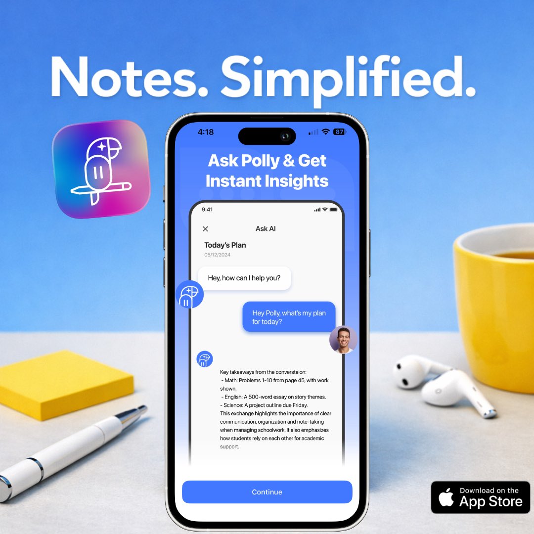 Polly1956049's tweet image. In the era of technology you can use your phone more efficiently than ever! Check out Polly ai to gather your notes and organize without touching any pen or keyboard! #notes #notetaking #polly #note
