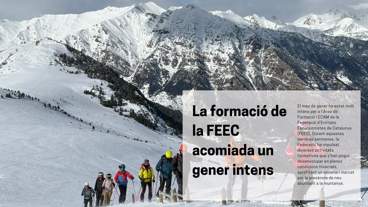 La formació de la #FEEC acomiada un gener intens.

❄️🏔️ Aprofitant l'escenari marcat per la presència de neu abundant, s'han impartit diverses activitats formatives d'alpinisme, esquí de muntanya i excursionisme hivernal.

🔗tuit.cat/G7dqb

#sentlamuntanya #sommuntanya