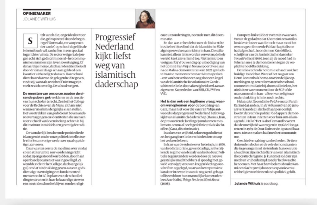 We zullen duidelijker de grenzen van onze vrije, Westerse samenleving moeten gaan aangeven. Schooldirecteur  <a href="/Miss_Snuffy/">Katharine Birbalsingh</a> kan daar prachtig over vertellen. x.com/monakeijzer/st… Net als Jolande Withuis. 🎯