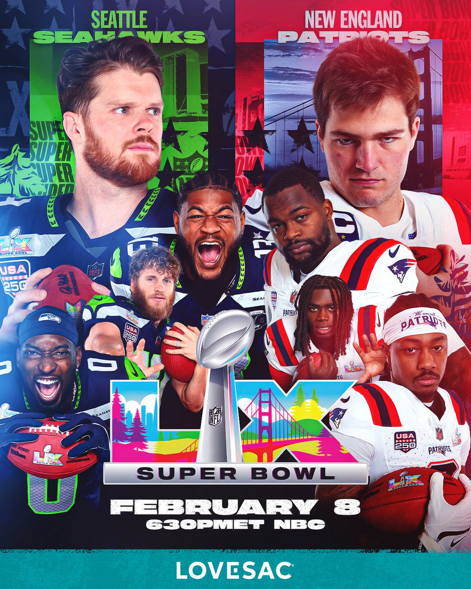NFL's tweet photo. Must-win game for both teams 😏 @Lovesac

Super Bowl LX– Sunday 6:30pm ET on NBC
Stream on @NFLPlus + Peacock https://t.co/6Q8a46h7S7