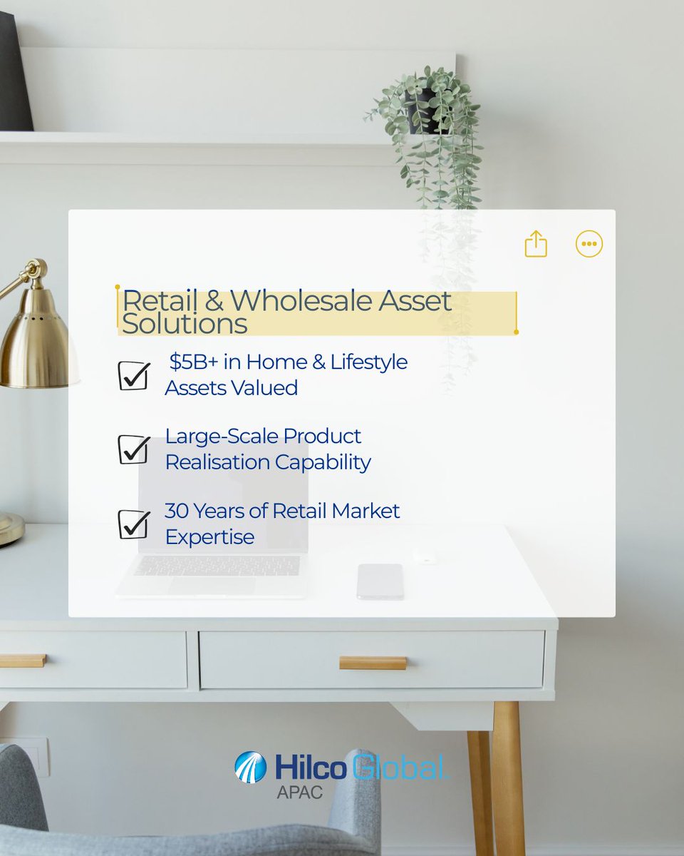 HilcoAPAC's tweet image. Independent valuations and asset realisation backed by global buyer networks and proven retail expertise.

Explore here →
hilcoapac.com/asset-expertis…

#HilcoAPAC #RetailAssets #WholesaleSolutions #AssetValuation #MarketExpertise