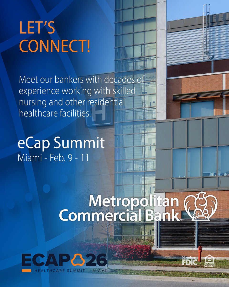MCBankNY's tweet photo. Metropolitan Commercial Bank's C&I team heads to Miami for @eCapSummit
As a leader in skilled nursing and residential healthcare facilities, we provide customized financial solutions that drive growth, allowing our clients to focus on their residents. #ecap
https://t.co/2WvQrBoVZ0
