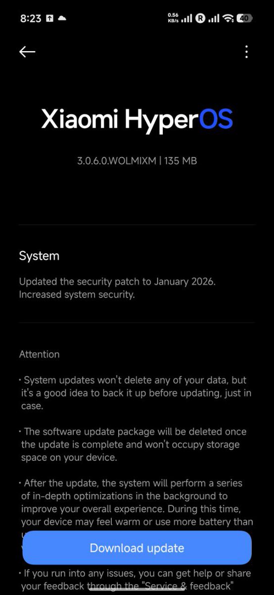 TECH__MUKUL's tweet image. #POCOF7 #HyperOS3 #January 2026 Global Update Released For Public Users

📌 Version: OS3.0.6.0.WOLMIXM
📍 Update package size: 129MB