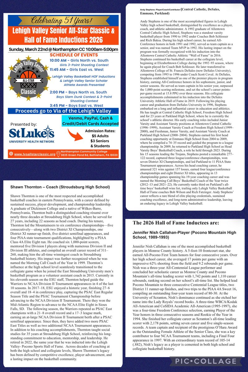 D11Sports's tweet photo. BASKETBALL ALL-STARS ANNOUNCED:

The 2026 Lehigh Valley Senior All-Star Classic is now set for Sunday March 22nd at Northampton Community College.  

Congrats to all of this years All-Stars, Coaches & the 2026 Hall of Fame Inductees. 👍👍 

Celebrating Year 51!!!

@EastPennConf18 @Colonial_League