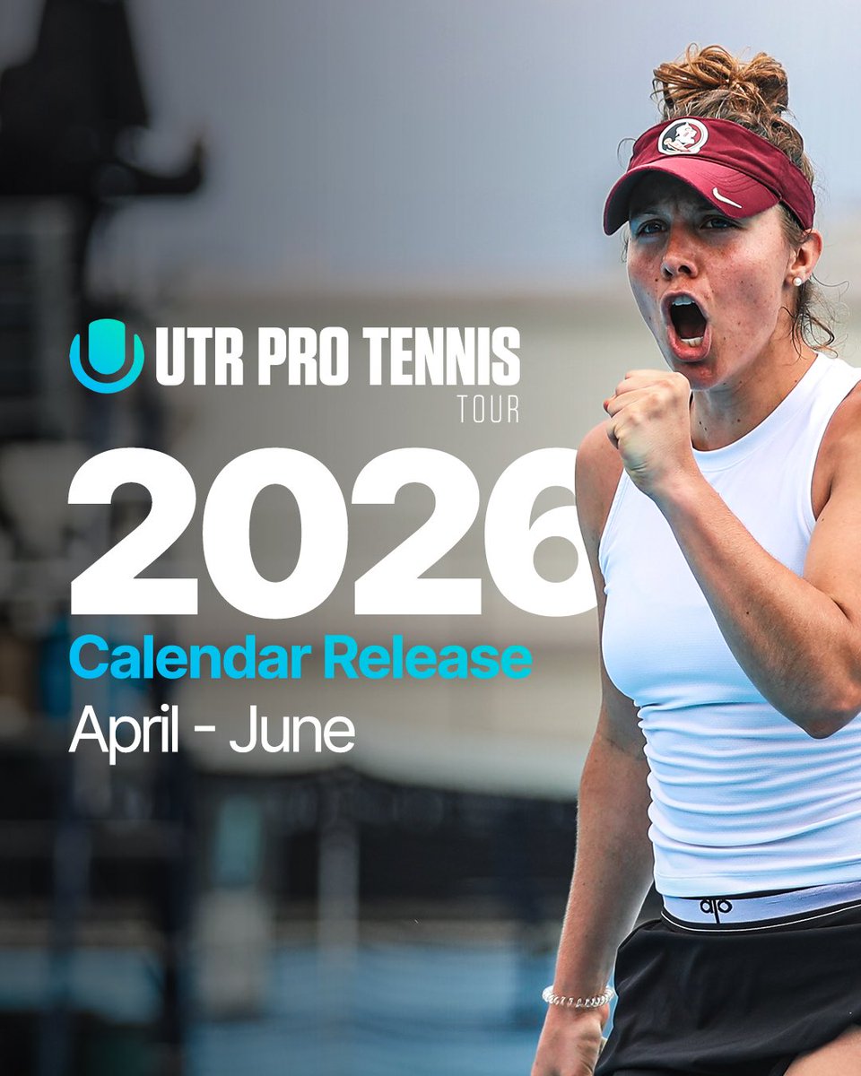 UTR_Sports_'s tweet photo. Q2 of the 2026 UTR Pro Tennis Tour calendar is LIVE 🚀 

The schedule features over 80 events with guaranteed prize money and guaranteed number of matches 🎾 

Join the fastest growing pro tennis tour in the world 🌎 
🔗 https://t.co/uXpxaRfdtd https://t.co/mb0sL4DaJx