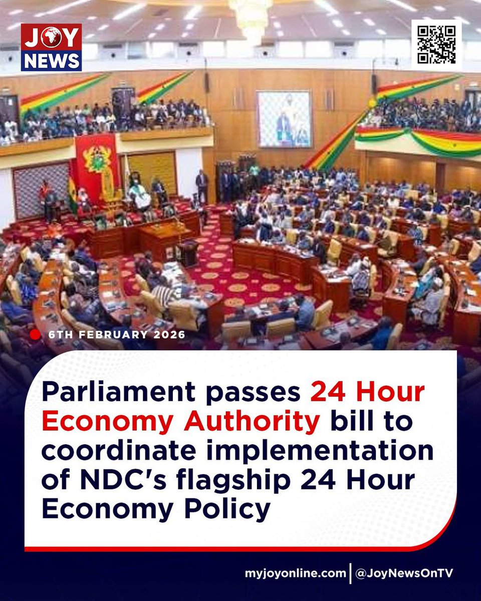 BoadiWilliam2's tweet photo. Parliament passes 24 Hour Economy Authority bill to coordinate implementation of NDC's flagship 24 Hour Economy Policy

#JoyNews #Viral #Explorepage #Ghana #JoyFM #GhanaNews #Ghana #NewsUpdate #Africa #GhPolitics #News #AfricaNews #CurrentAffairs #24houreconomy https://t.co/iMzqiCXmwC