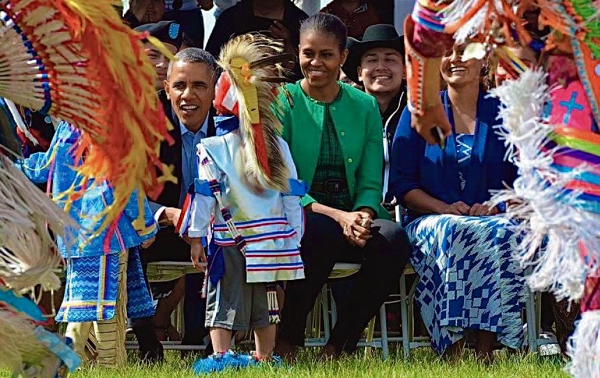 The Obamas attending a powwow on the Standing Rock North Dakota Reservation, June 13, 2014. 

I honestly miss this beautiful couple so much.