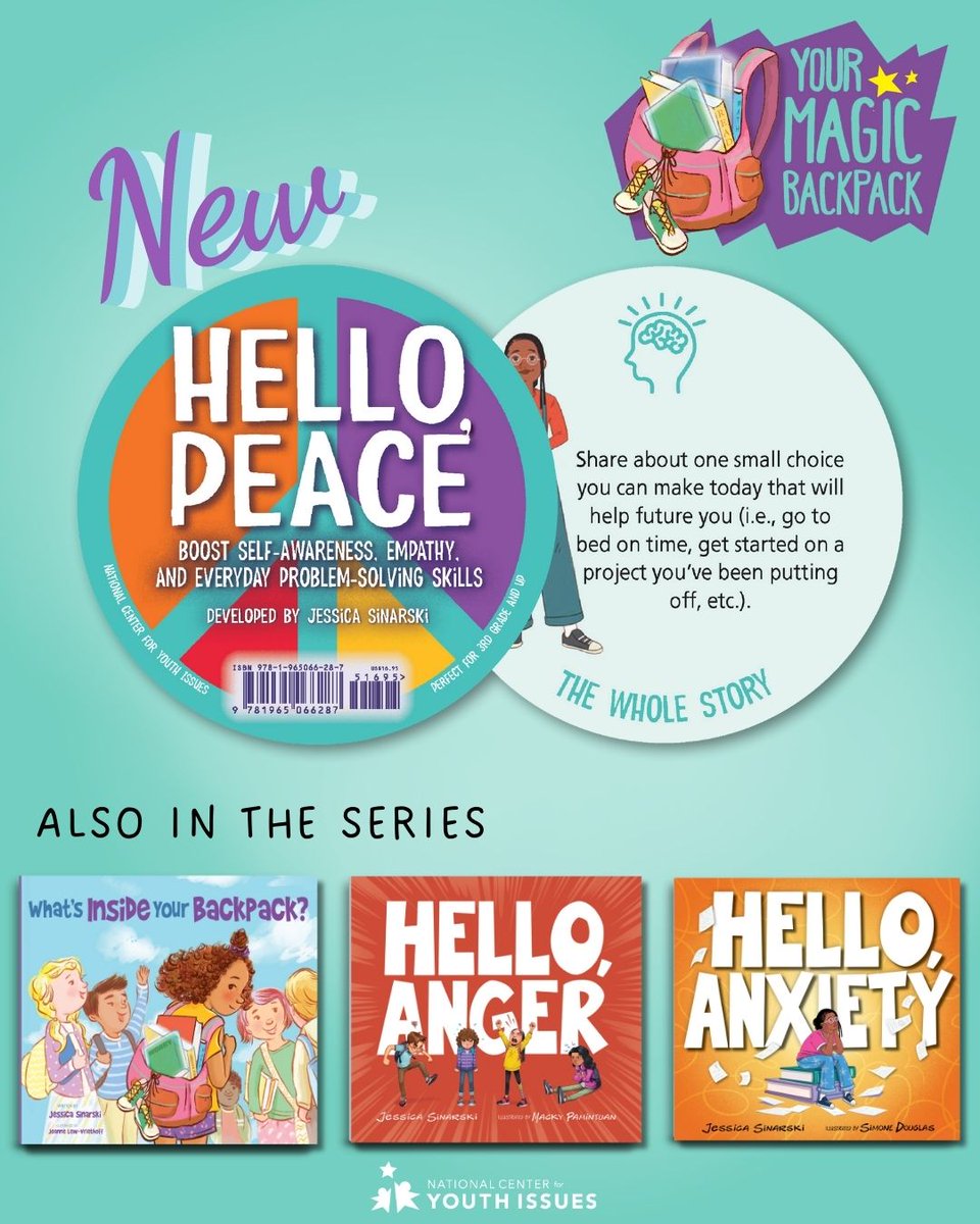 NCYI's tweet photo. The Magic Backpack series helps build the tools to navigate #bigfeelings, everyday challenges, and  uncertainty. Each title explores what we carry on the inside - #copingstrategies, self-talk, and connection - thru relatable scenarios and concrete skills.
https://t.co/9N0kMOBOe5 https://t.co/bQ06hmaV9G