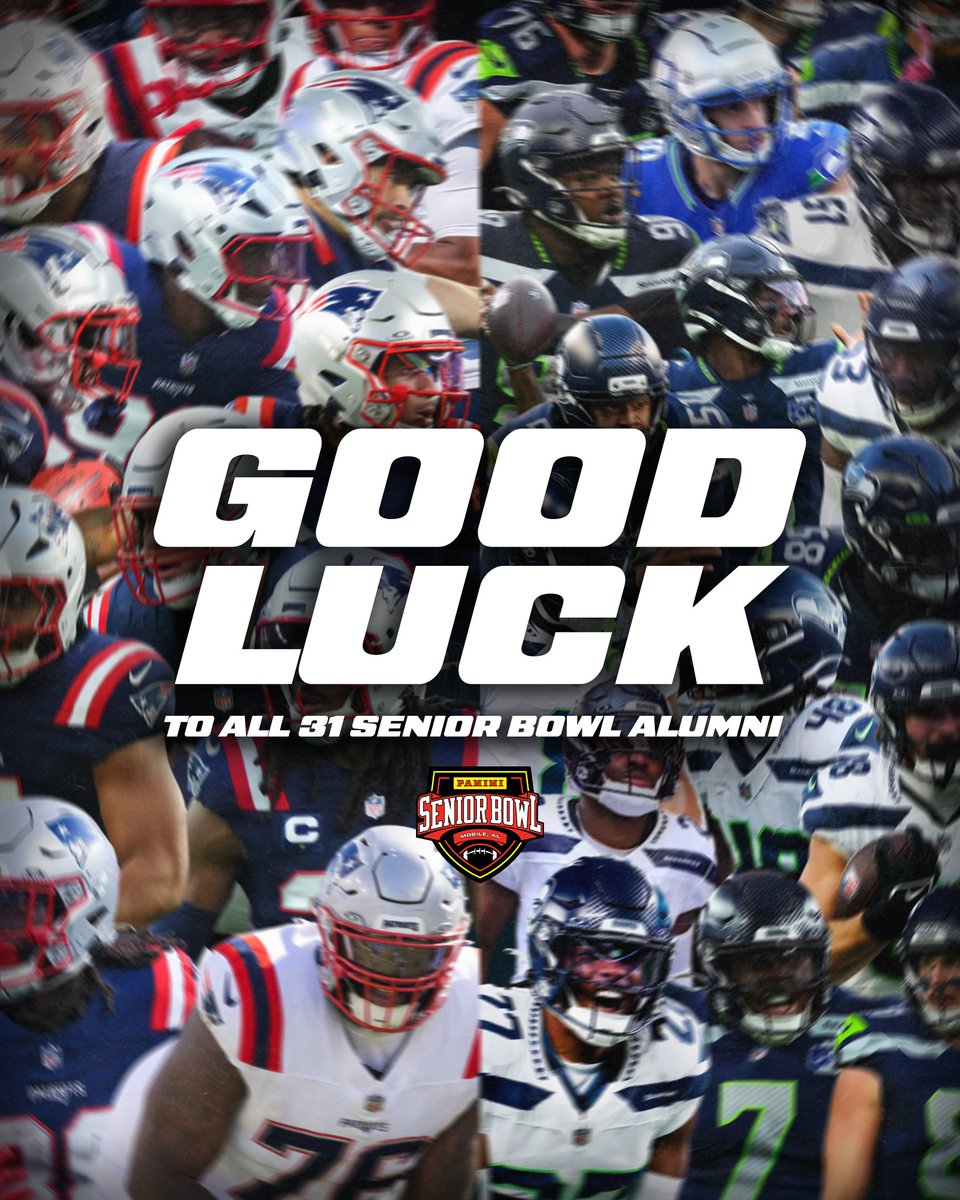 seniorbowl's tweet photo. Wishing the best of luck to all 31 Senior Bowl alumni participating in Super Bowl LX on Sunday 🏈

#TheDraftStartsInMobile https://t.co/FDGKl80hgu