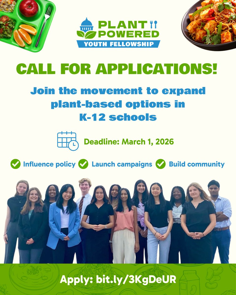 foe_us's tweet photo. 🌿2026 Plant Powered Youth Fellowship applications are open! Join the movement to fight #climatechange and expand #plantbased options in K-12 schools. 📅Deadline: March 1.

🔗 https://t.co/XM27vOBH7Z https://t.co/Nvj1ydM1W5
