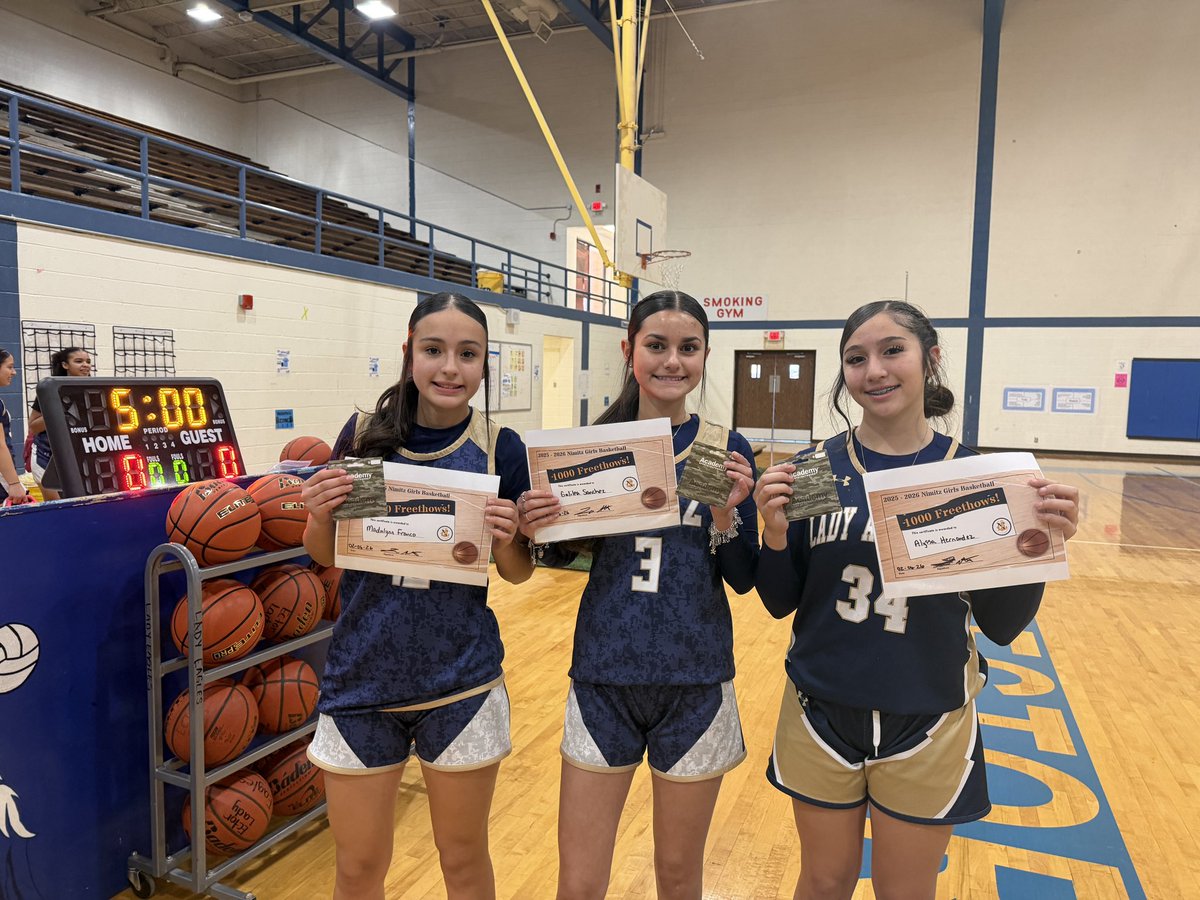 LadyNimitz's tweet photo. Every year at the start of the season, our 🏀 athletes take on the Road to 1,000 Free Throws Challenge — 1,000 makes before the season ends.
THREE athletes completed the journey
👏 Madalynn Franco
👏 Galilea Sanchez
👏 Alyssa Hernandez

Time. Dedication. Extra reps. Extra focus. https://t.co/ERMEtA0F5r