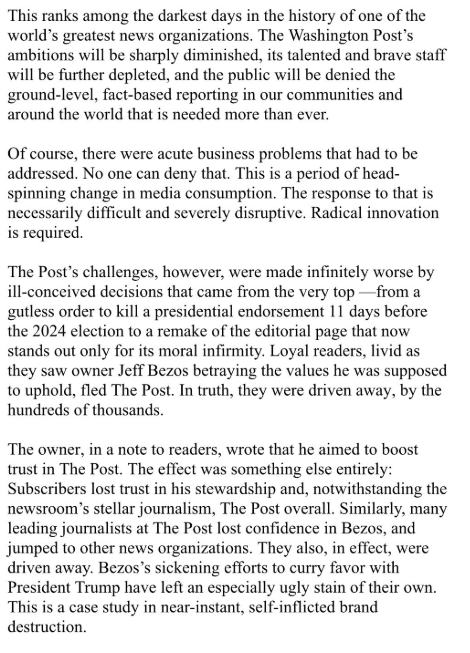 The Essence of Being A Leftist Is Being Dismissed As Unserious for Being Correct Too Early

WP editor Marty Baron in 2019: Sanders is a “conspiracy theorist” for saying Bezos would influence WP

Baron in 2026: Bezos ruined WP with a “sickening effort to curry favor with Trump."