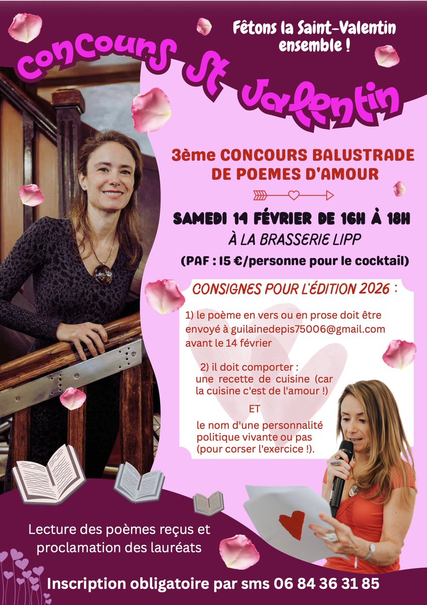 LMEDIAS's tweet photo. Brasserie Lipp > 3ème Concours de poèmes de la Saint Valentin de 16h à 18h, le 14 février 2026 https://t.co/N6Sxx8084U https://t.co/hfF3wNhKaA