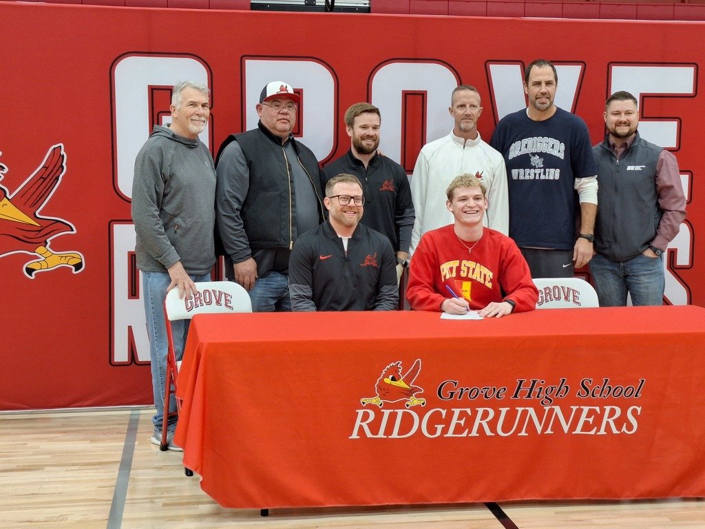 grove_athletics's tweet photo. Congratulations to Isaac Sheffield for signing to play football at Pittsburg State University next year!  Ridgerunner nation is proud of him!!! https://t.co/OWwXzvVtLf