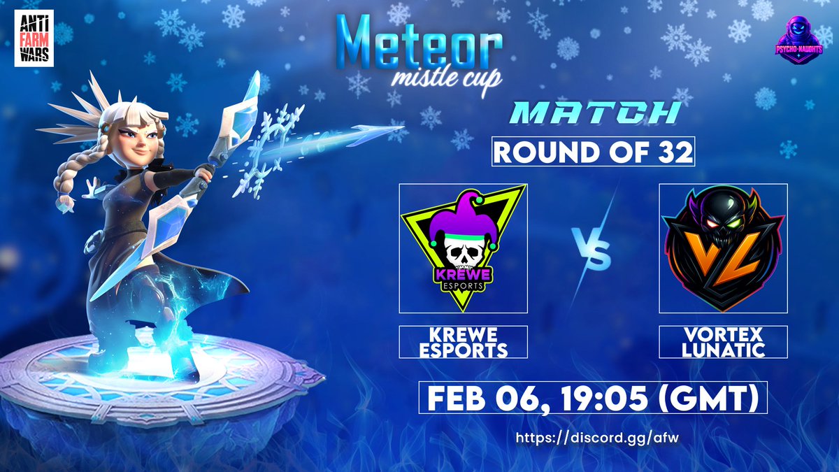 Watch the Krewe enter the round of 32 at the Meteor Mistle Cup, cheer for our victory 🍻
⸻ ⋆★⋆ ⸻ 
🏆 Meteor Mistle Cup (ro32) 
⚔️ Krewe Esports vs Vortex Lunatic
📅 6-Feb, 2pm EST/19:00 UTC
⸻ ⋆★⋆ ⸻ 
🎥𝐖𝐚𝐭𝐜𝐡 𝐋𝐈𝐕𝐄:
Sply97
•Twitch: twitch.tv/sply97
