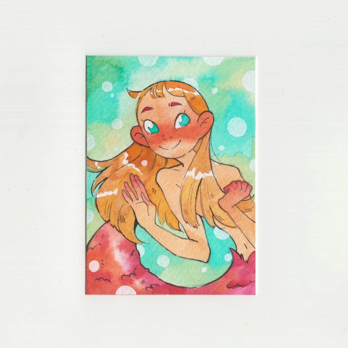 hachimi_tsu's tweet image. намалювала ще таку картку-манюню з русалонькою! 🐟