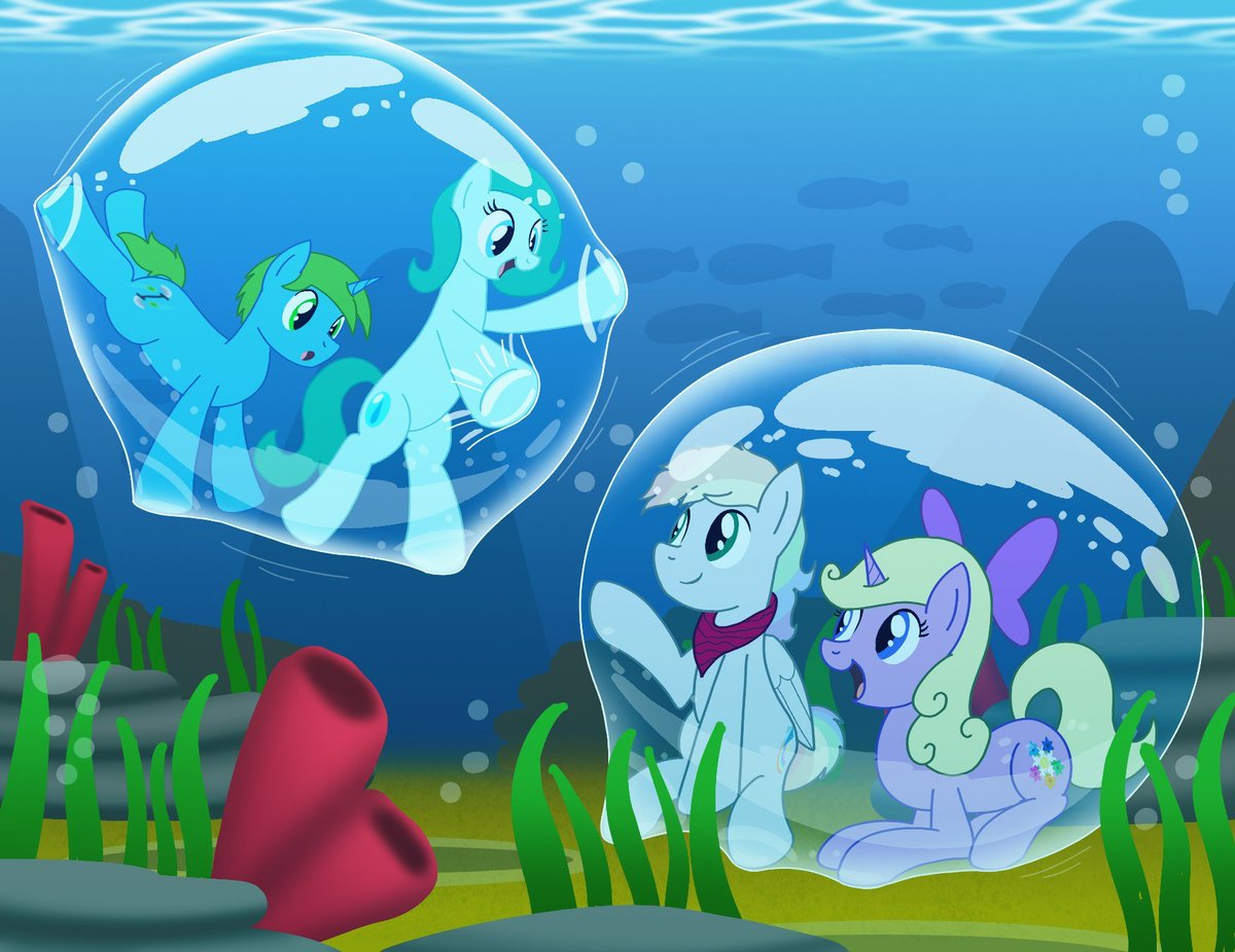 Here's my side of an art trade with <a href="/EthanVerGaming/">EthanVerGaming</a>, asking for our characters exploring the sea in giant bubbles.

Seems like they're all having a good time all around!