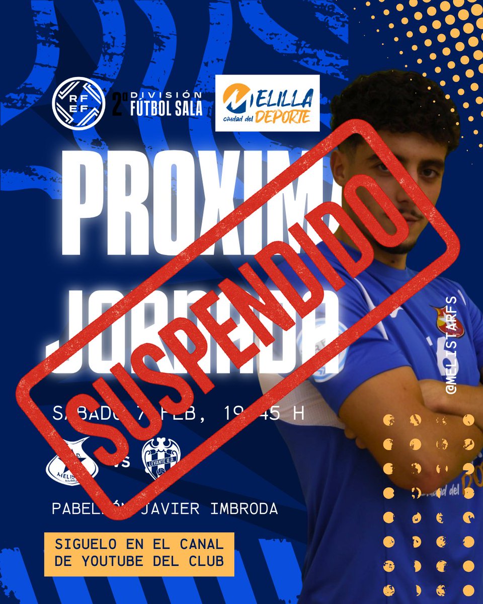 PARTIDO SUSPENDIDO

Esta semana no habrá partido, ya que la <a href="/FutSalRFEF/">Futsal RFEF</a> procede por resolución enviada hoy a la suspensión de varios encuentro que se debían disputar en puntos de Andalucía, Ceuta y Melilla debido a las inclemencias metereológicas.
Informaremos de la nueva fecha.