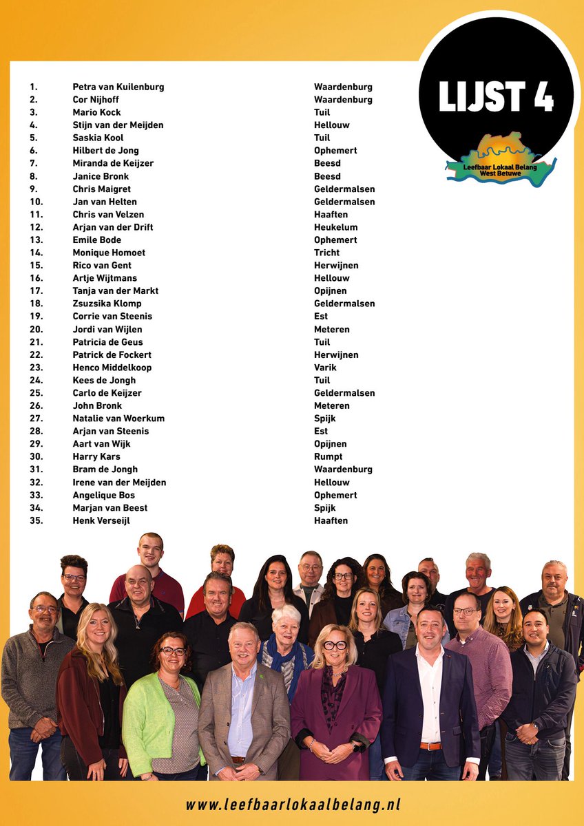 Wij zijn er klaar voor! LLB, lijst 4🍀

Met een betrokken, gemotiveerde en enthousiaste groep inwoners en een mooie mix tussen jong talent en ervaring gaan we vol energie de GR2026 in van 18 maart!

Samen maken wij het verschil voor onze inwoners en ondernemers in #WestBetuwe💪🏻👇🏻