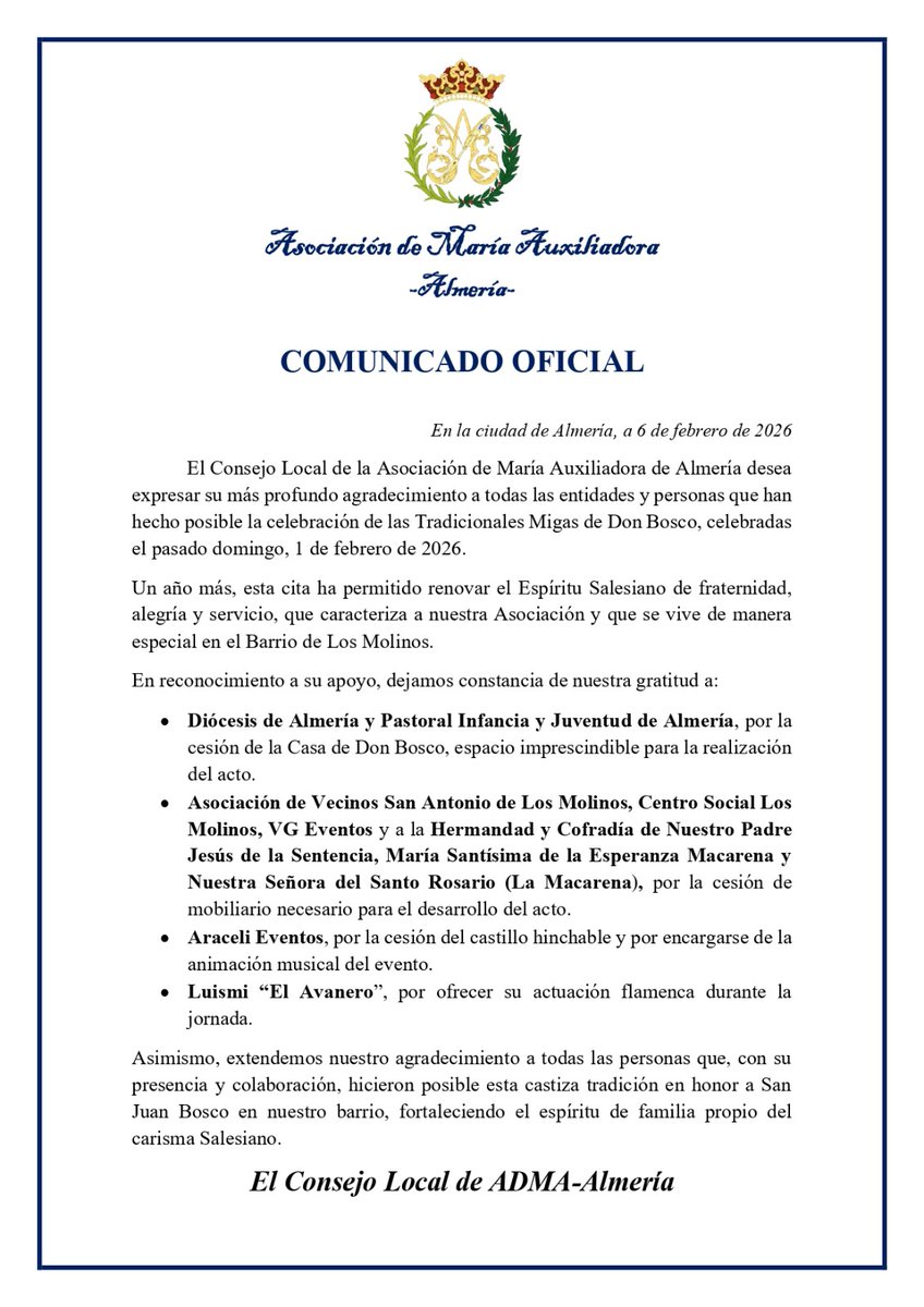 🔊 COMUNICADO OFICIAL DE AGRADECIMIENTO 

#ADMAAlmería