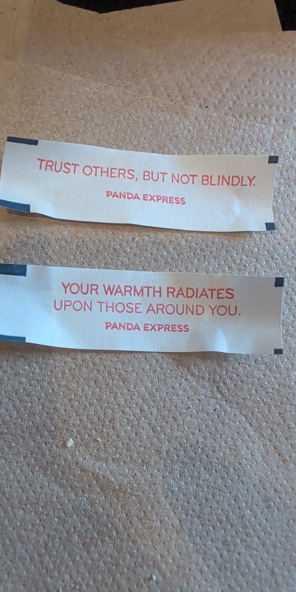 SpiderTash's tweet photo. @PandaExpress These are not fortunes, one of them is just a lie, the other is just advice. https://t.co/P4Aj6Ybe6v